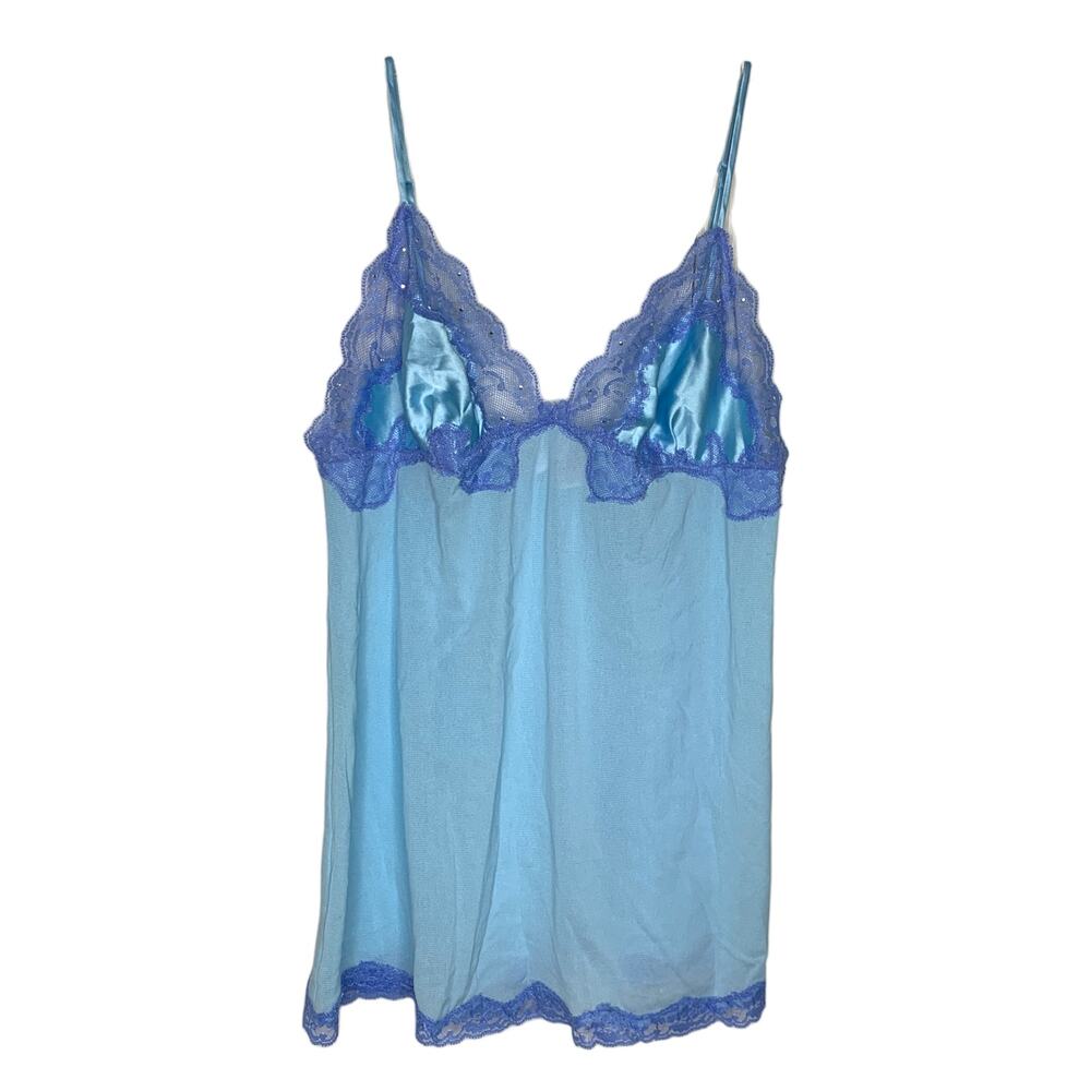 Victoria's Secret Baby Blue Lace Sexy Nighty Lingerie Slip Dress Teddy Chemise